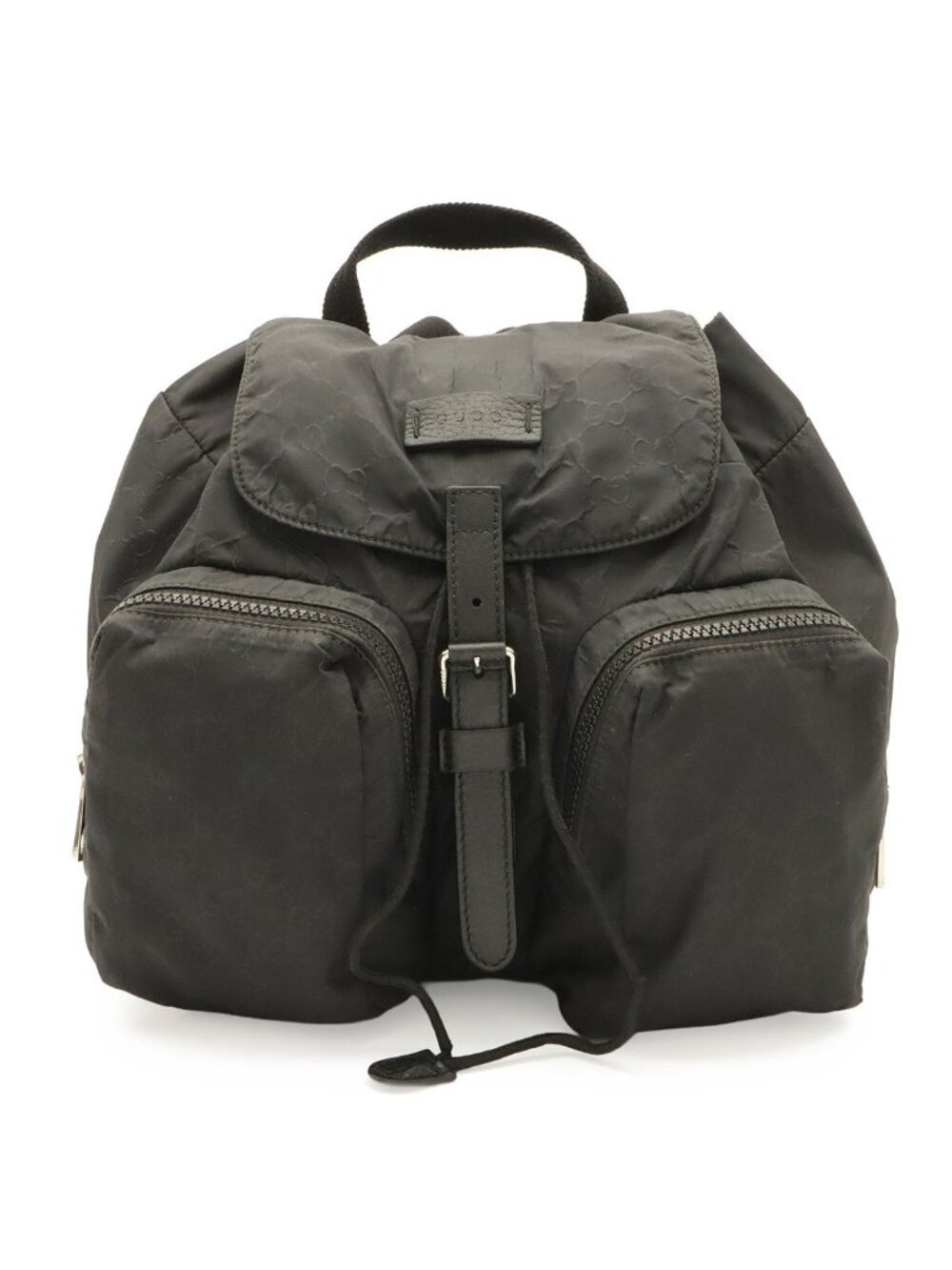 Gucci GG Nylon Backpack Leather Black Silver